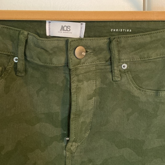 AOS Los Angeles Christina Raw Hem Army Green camouflage skinny Jeans.  Size 8 - Picture 5 of 9
